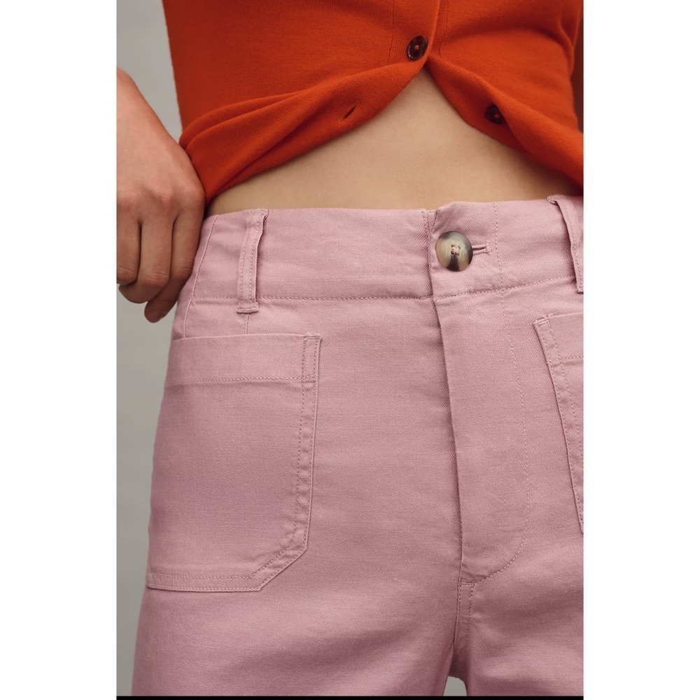 New Anthropologie Maeve The Colette Linen Crop Wide Leg Pants Pink 25P Petites - Picture 11 of 11